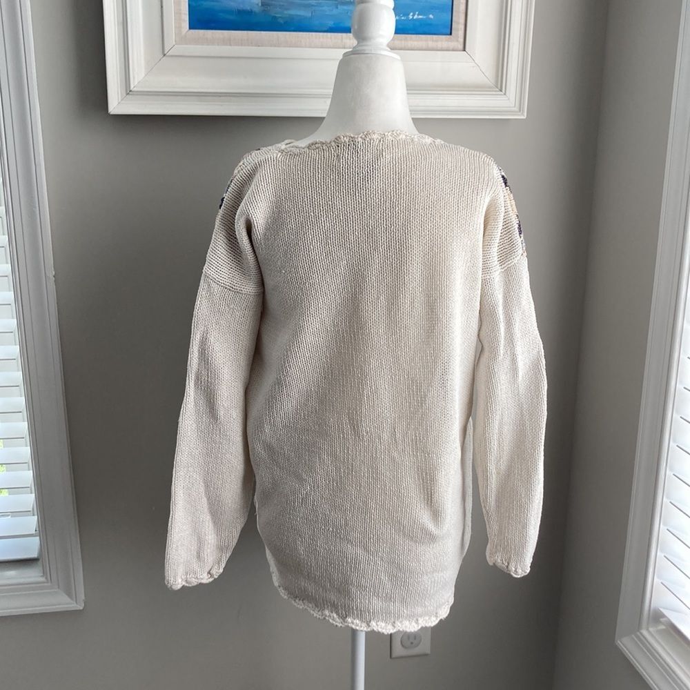 Vintage Jennifer Reed Hand Knit Embroidered Floral Winter Sweater Medium - Picture 6 of 16